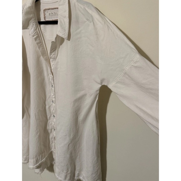 Free People Ivory Oversized Button-Up Shirt Mini Dress Raw Hem Cotton Size M - Picture 2 of 11
